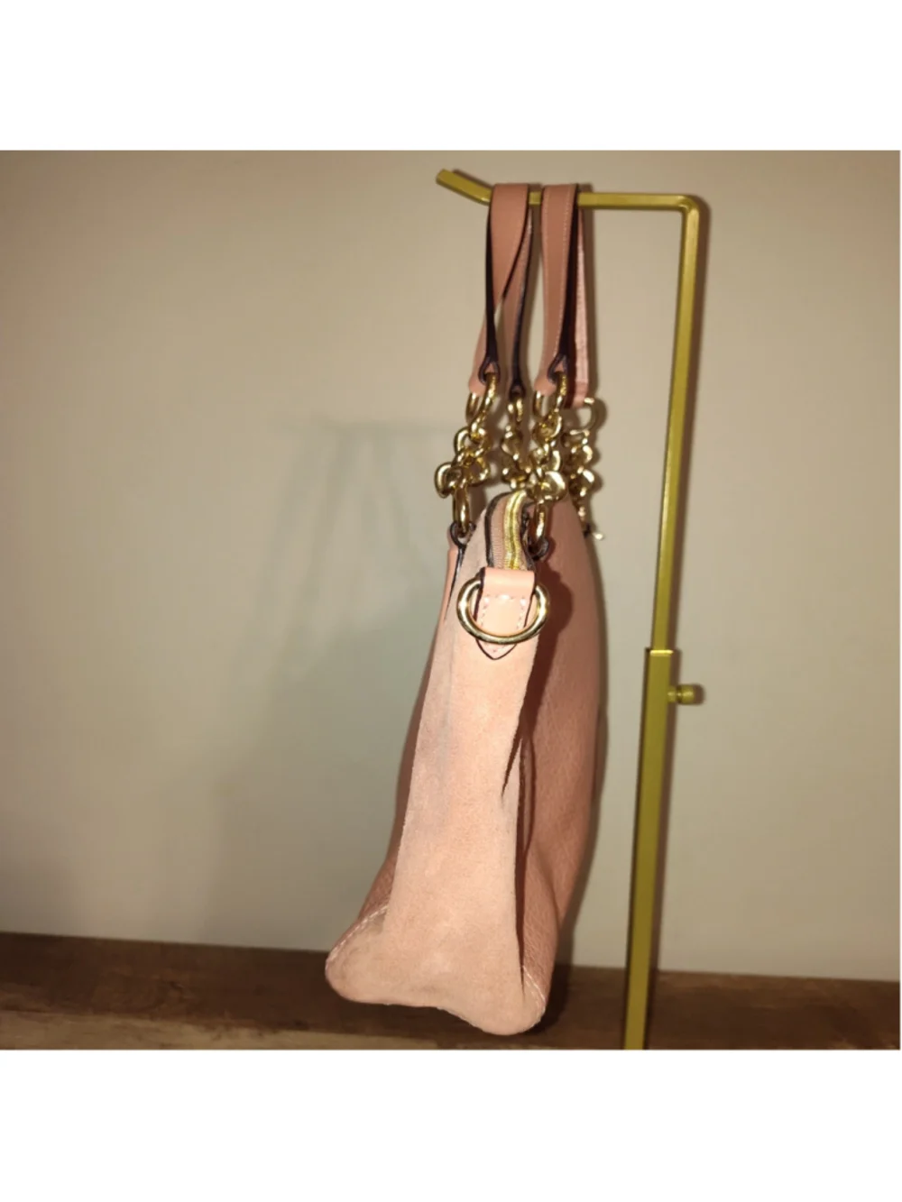 Women's Coach Pink Leather Satchel with Gold Chain Handles, One Size